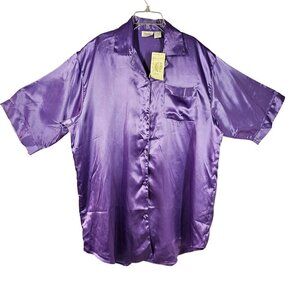 Vandré Purple Poly Satin Sleep Shirt Women XL Short Slv Covered Button Close NWT